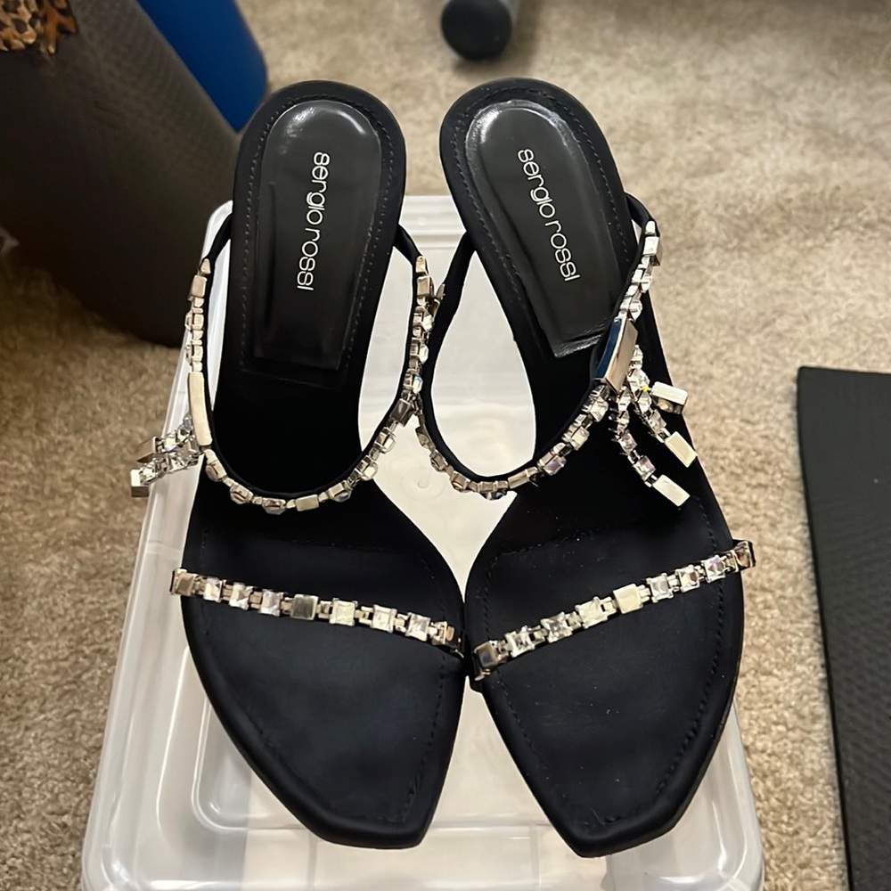 Sergio Rossi black heals with crystal stud detail